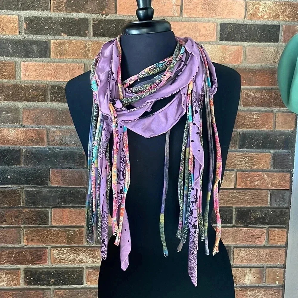 Purple Fringe Rolled Fabric Scarf Necklce